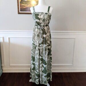 Palm leaf print chiffon maxi dress